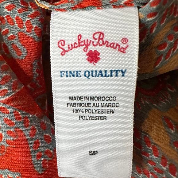 Lucky Brand V-Neck Blouse Semi Sheer Paisley Floral Red Lightweight Sz SMALL - Picture 7 of 9